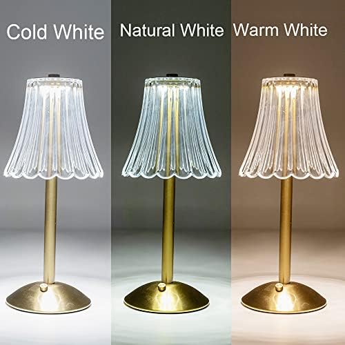 HEQET Cordless Table Lamps for Home,Table,Dining Room, Gold Rechargeable Lamps, USB Charge 12'' Tall LED Brass Portable Outdoor Indoor Table Lamp with Built-in Dimmer