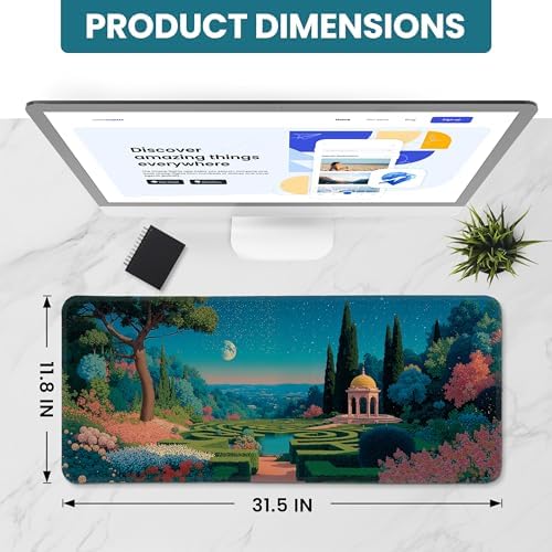 Aesthetic Desk Mat, Cute Classical Garden Desk Pad Protector for Work & Decor, 31.5" x 11.8", Pretty Non-Slip Extended Mouse Pad for Office or Home