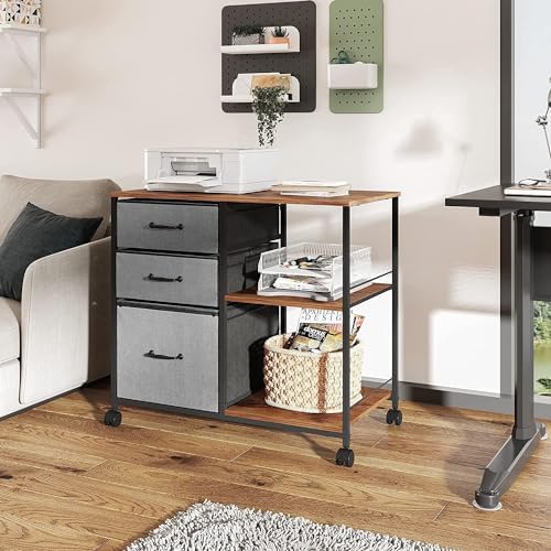 DEVAISE 3 Drawer Mobile File Cabinet, Fabric Lateral Filing Cabinet