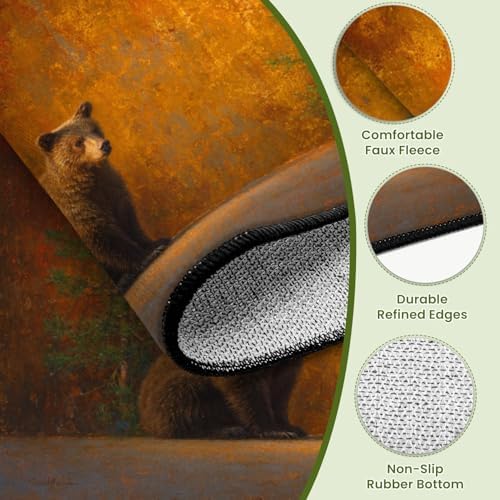 Calming Bear Forest Harmonious Warm Sunset Colors Area Rug Outdoor Patio Rug Play Mat Modern Floor Carpet Non-Slip Home Decor Living Room Kids Bedroom Nursery, 9x12 ft