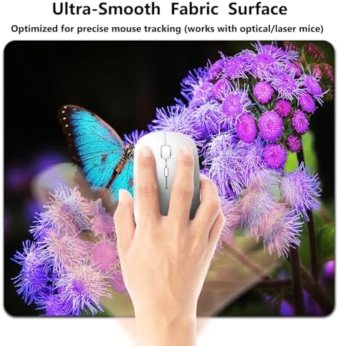 9.5x7.9 Inch Office/Gaming Mouse Pad, A Blue Morpho Butterfly on Purple Flowers Blooms Cute Anti-Slip Mat for Desk