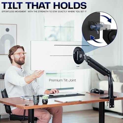 VIVO Aluminum Ultrawide Monitor Stand, Classic, Fits up to 49 inch Computer Screens, Single Articulating Pneumatic Arm, C-Clamp and Grommet Desk Mount, Max VESA 200x100, Black, STAND-V100H