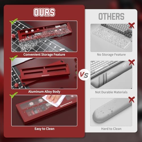 SELORSS x MANBASNAKE 68 Keys CNC Aluminum Alloy Keyboard Wrist Rest with Partition Storage Case, 2 Acrylic Top Covers, Ergonomic Non-Slip Support for Mechanical Keyboards, Ideal for Office/Home-Red
