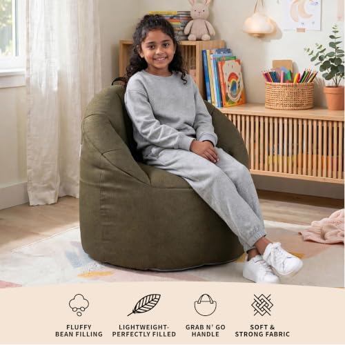 Big Joe Milano Lightweight Kids Bean Bag Chair, Dark Olive