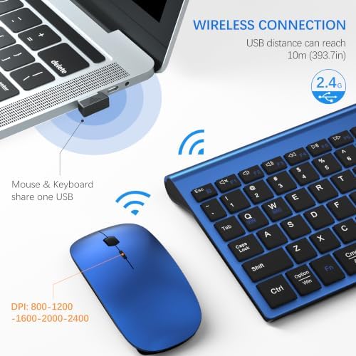 Wireless Keyboard and Mouse Ultra Slim Combo with Dual System - Blue Black
