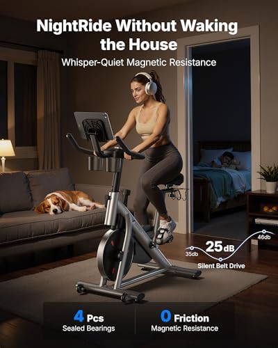 MERACH Exercise Bike, Magnetic Friction Stationary Bike for Home with APP