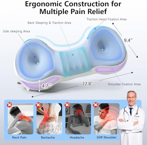 Cervical Neck Roll Pillow, Say Goodbye to Neck Pain, Travel Neck Support Pillow for Side Sleepers, Ergonomic Memory Foam Camping Pillow, Cervical Traction Device with Storage Bag