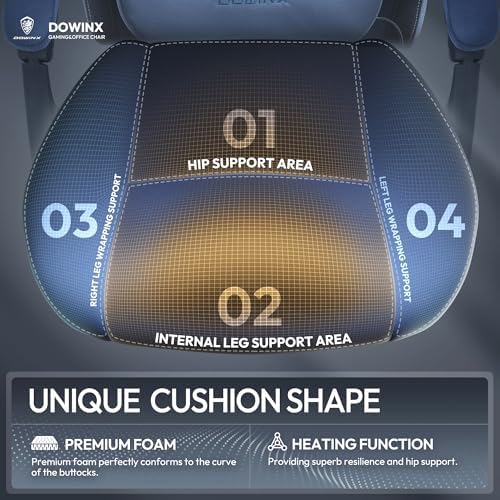 Dowinx Fabric Gaming Chair with Heated Massage Lumbar Support, Computer Game Chairs for Adults, Big Tall Gamer Chair with Pocket Spring Cushion and Footrest, Recliner Gaming Chairs for Adult,Blue