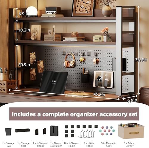 Desktop Hutch Bookshelf, 2-Tier Metal Desk Shelf for Top of Desk