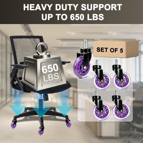 Rubber Caster Wheels Set of 5 – Replacement for Office Chairs