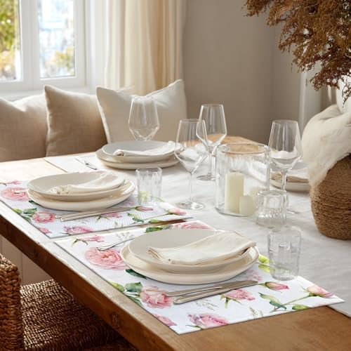 Shrahala Flower Vintage Placemats, Art Vintage Victorian Rose Watercolor Table Mat Linen Burlap Washable Double-Deck Heat Insulation for Dining Table Kitchen Table Set of 6 (12 X 18 Inch)
