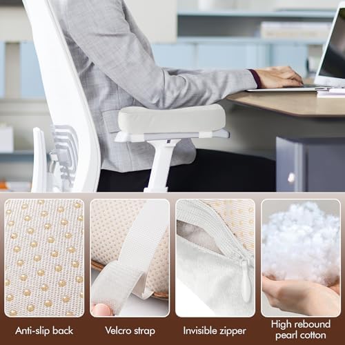 2-Pack Non-Slip Armrest Pads for Office & Gaming Chairs - Ergonomic Forearm Support Pillow for Desk, Computer & Wheelchair, Pressure Relief Cushions (Ivory)