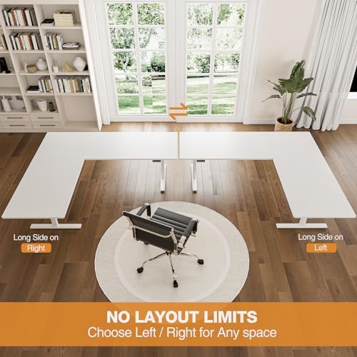 Grandder L Shaped Standing Desk Adjustable Height, Electric Standing Corner Desk, 160 x 140 cm Sit Stand Computer Table with Splice Board, White