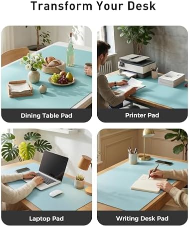 Aothia Faux Leather Desk Mat - Large Mouse Pad, Non-Slip PU Leather Blotter, Waterproof Writing Surface for Office and Home (Blue Topaz, 63" x 24")