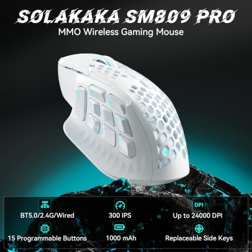 SM809 Pro Tri-Mode MMO Gaming Mouse, 16 Custom Buttons & 24000 DPI