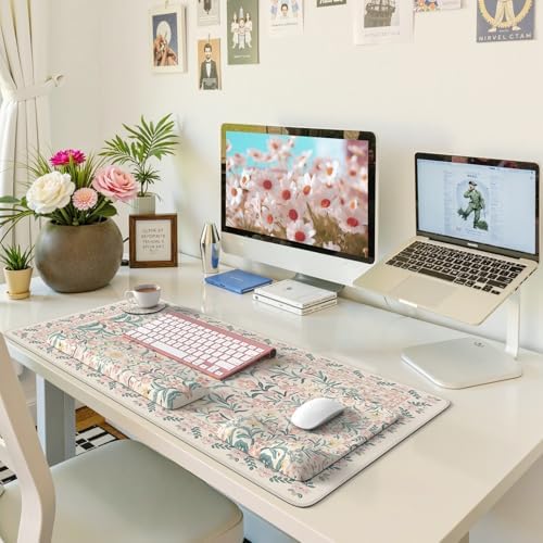 iLeadon Pink Desk Mat Set Cute,Mouse Pad and Keyboard Pad Mat for Desk