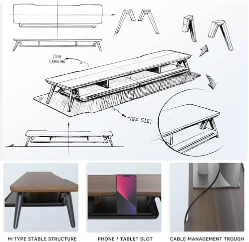 Fenge Dual Monitor Stand Riser, Wooden Desk Shelf with 2-Tier Storage