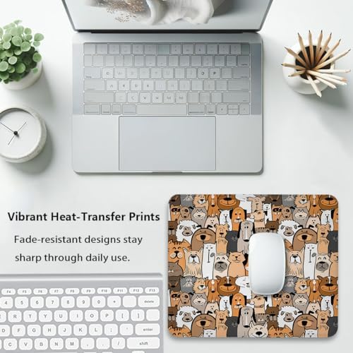 Cats and Dogs Mouse Pad, Retro Funny Domestic Animals Design Desk Mat