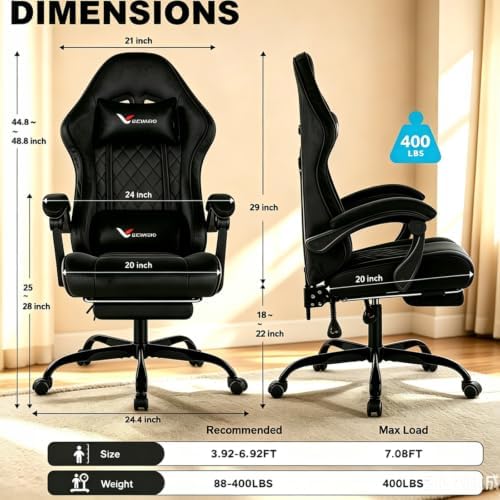 Fabric Gaming Chair for Adult, Comfortable Office Chair with Footrest