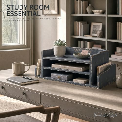 Wood Desk Organizer: File Organizer for Office Desk & Classroom, Royal Blue