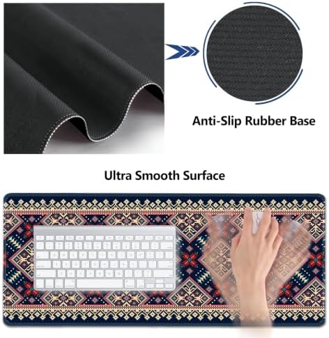 AIMSA Desk Mat Set Bohemian, Large Mouse Pad + Mouse Wrist Rest + Keyboard Wrist Support + Coaster, Navy Blue Gaming Mouse Pad Combo for Home Office