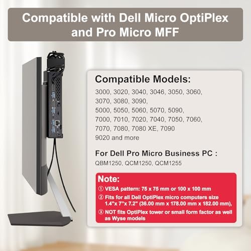 Mini PC Mount for Dell Micro Mount,Wall VESA and Under Desk Mount for Dell OptiPlex Micro Form Factor, Monitor Stands for Dell MFF 7050 7080 5070 7020 3000 7060 7090 7010 3060 3040 3050 9020 and More