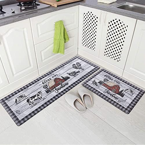 Carvapet 2 Piece Kitchen Mats Set for Floor 17x27+17x47 Anti Fatigue Plaid