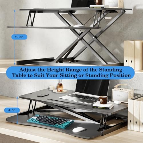 AQQHSAIN Standing Desk Converter 36 Inch Wide Sit to Stand Converter Desk Height Adjustable Riser with Keyboard Tray Laptop and Dual Monitor Desktop Workstation Riser for Home Office Computer