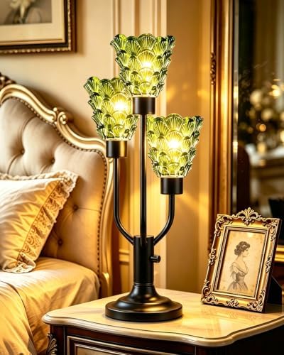 Lightdot Mid Century Modern Table Lamp Dimmable Bulbs Included Green Glass