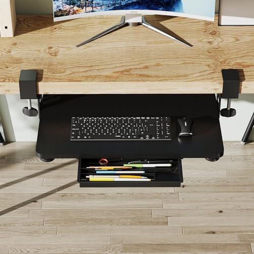 ETHU Small Keyboard Tray Under Desk with C-Clamp, 19.7x11.81", Black