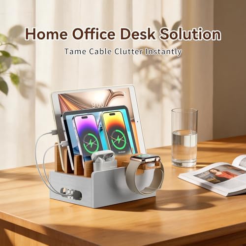 Pezin & Hulin Bamboo Charging Station with USB Charger&Cables-Natural+White