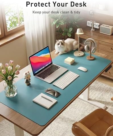 Aothia Faux Leather Desk Mat - Large Mouse Pad, Non-Slip PU Leather Blotter, Waterproof Writing Surface for Office and Home (Turquoise, 63" x 17")