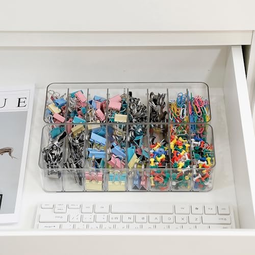 Cable Cord Storage Box with Adjustable Dividers, 2 Pack, Clear