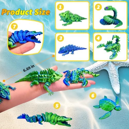 6pcs 3D Printed Toy Snake Flexible，Articulated Fidget Toys,Large，3D Printed Animals,Desk Executive Toy，Easter Eggs Basket Stuffers,Toys for Boys Kids Teen Girl 5-7 4-6 8-12