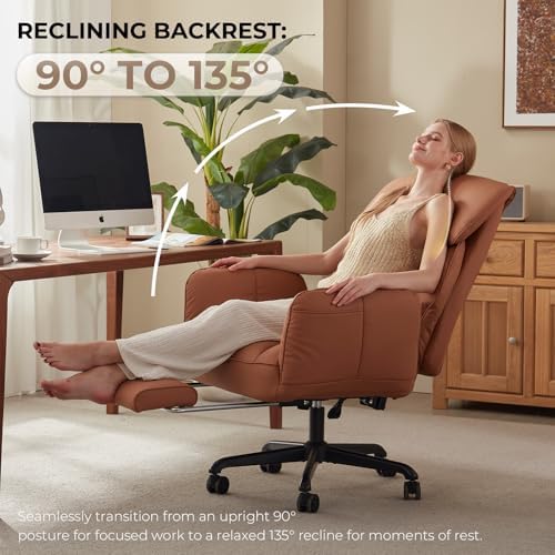 Dowinx Cross Legged Office Chair with Pivoting Armrests,Criss Cross Chair with Pocket Spring Seat & Back,Reclining Computer Gaming Chair with Footrest and Metal Base (Brown)