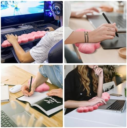 Cloud Wrist Rest, Memory Foam Palm Rest with Non-Slip Base for Ergonomic Keyboard - Soft Wrist Rest for Office, Computer, Laptop, Gaming - Pink