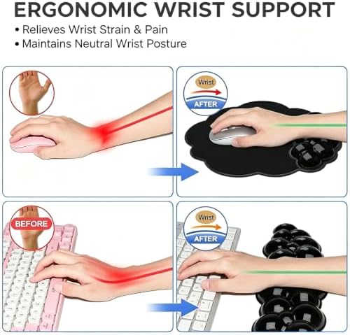 Gel Wrist Rest and Cloud Mouse Pad, for Keyboards and Mice - Ergonomic Pink Keyboard Wrist Rest Set, Relieves Pain from Typing/Computer/Laptop/Gaming/Home/Office Black