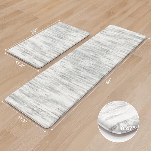 KIMODE Kitchen Mats Cushioned Anti Fatigue,Abstract Grey Farmhouse Rugs Set