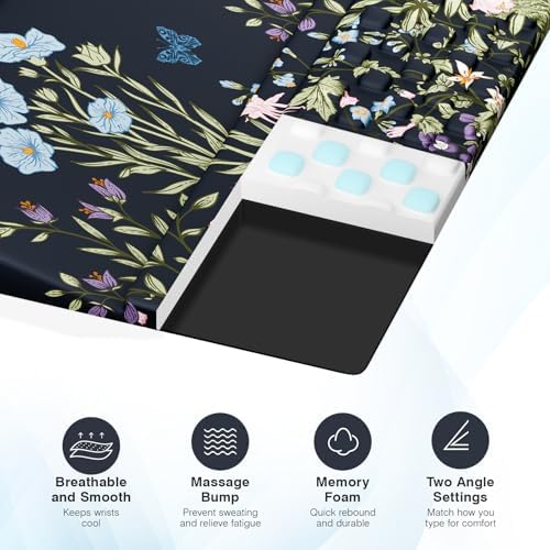 Ospelelf Ergonomic Mouse Pad and Keyboard Stand Wrist Rest Set, Memory Foam Comfort, Pain Relief for Typing, Office Desk Accessories, Moonlit Blossoms