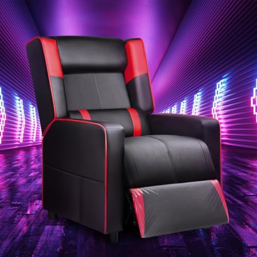 LUCKRACER Gaming Recliner Chair for Living Room Racing Style Single PU Leather Gaming Sofa for Adults Modern Game Recliners Ergonomic Comfortable Home Theater Seating, Red