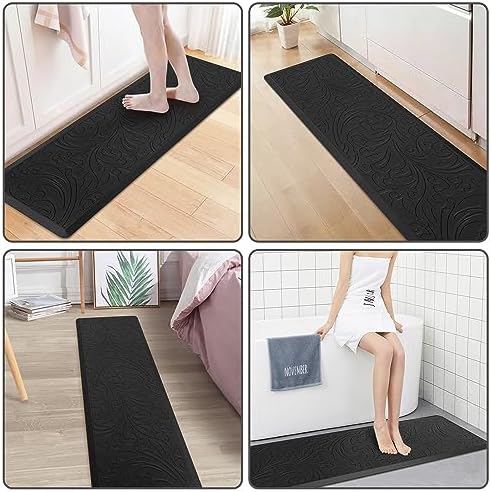 KMAT Kitchen Mat Cushioned Anti-Fatigue Waterproof Non-Slip Standing Mat Ergonomic Comfort Rug for Home,Office,Sink,Laundry,Desk 17.3" (W) x 60"(L),Black