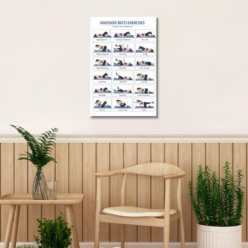 Diastasis Recti Repair Exercise Poster, 18 Illustrated Postpartum Abdomen Healing Moves Chart, Bodyweight Postnatal Core & Pelvic Floor Training Guide for Diastasis Recti Abdominis Recovery Workout(24x36inchs，Wrapped Framed)