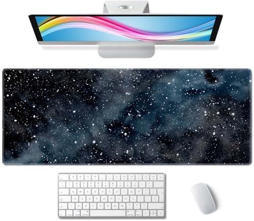 Dark Starry Deep Space Gaming Mouse Pad XL Extended Large Desk Mat Big Mousepad Non-Slip Rubber Base Stitched Edge Long Desk Pad for Desktop PC Computer Gamer,31.5×11.8 Inch