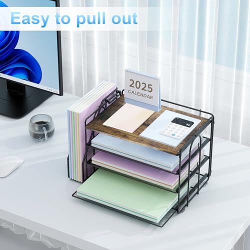 Spacrea 4 Tier Paper Organizer for Desk with File Organizer