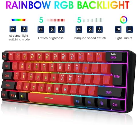Snpurdiri 2.4G 60% Wireless Gaming Keyboard and Mouse Combo (Black and Red)