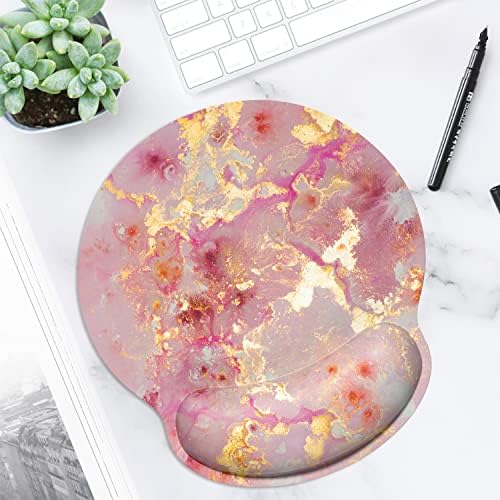 ITNRSIIET Ergonomic Mouse Pad with Wrist Support Wrist Rest Smooth Surface Non-Slip Rubber Base Comfortable Office Supplies Pain Relief, 9.8 x 9.1 inches, Pink Gold Abstract