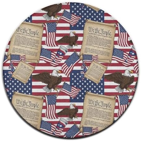 Fashion Round Area Rug Large Non Slip Carpet Unisex Home Decor Mat American Flag Patriotic USA Bald Eagle and Book, 36inch