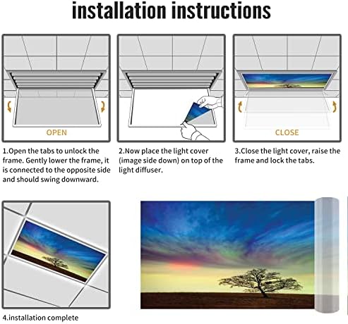 Fluorescent Light Cover Decorative Ceiling Light Filters,Tree Pattern,for Classroom Office Hospitals Home Ceiling Decorative,2ft x 4ft,Brown Lime Blue