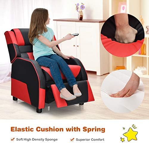 Giantex Kids Recliner, Gaming Recliner Chair with Footrest, Headrest & Lumbar Support, Ergonomic Leather Lounge Chair Toddler Furniture, Adjustable Racing Style Recliner Sofa for Boys Girls, Red