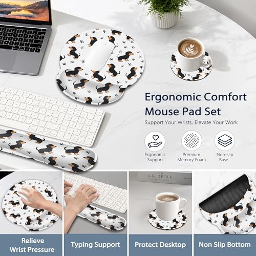Wrist Rest Mouse Pad and Keyboard Support Set,Cute Dachshund Dog Paw 3 in 1 Ergonomic Memory Foam Mousepad with Non Slip Base, Gaming Mouse Pad for Office and Home